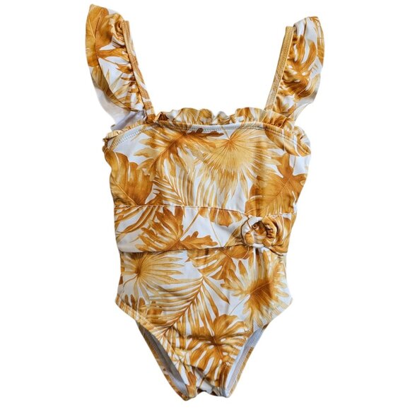 Janie & Jack Floral Tropical Yellow Ruffle Open Back One Piece Swimsuit 2T/3T - Picture 1 of 6